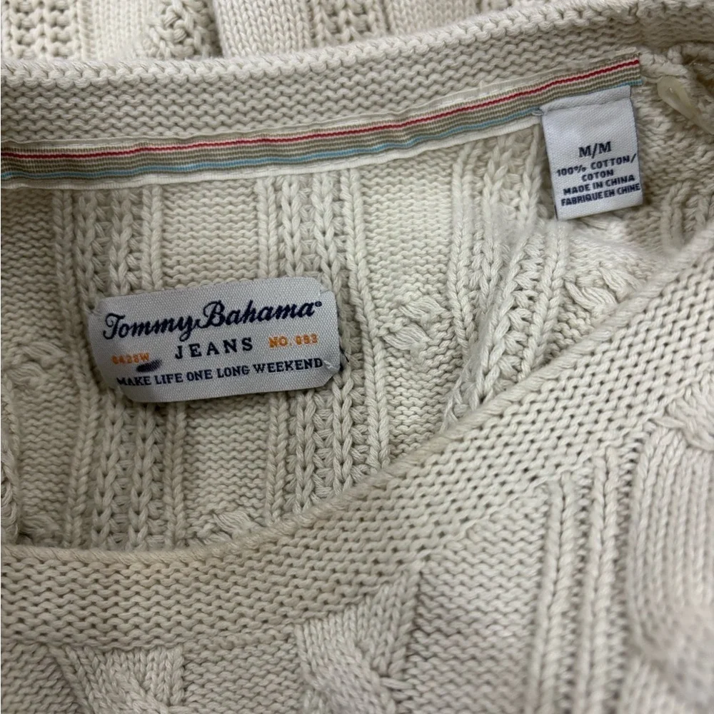 TOMMY BAHAMA • Men’s Cream Beige Cable Knit Cotton Sweater Crewneck Size M
